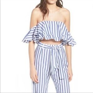 Wayf Off Shoulder Navy Striped Crop Top Medium